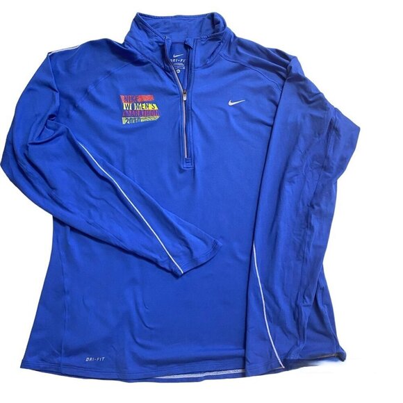 Nike Dri Fit 2010 Women's Marathon Half Zip Top Size XL Blue Swag Memorabilia B1 - Picture 1 of 13